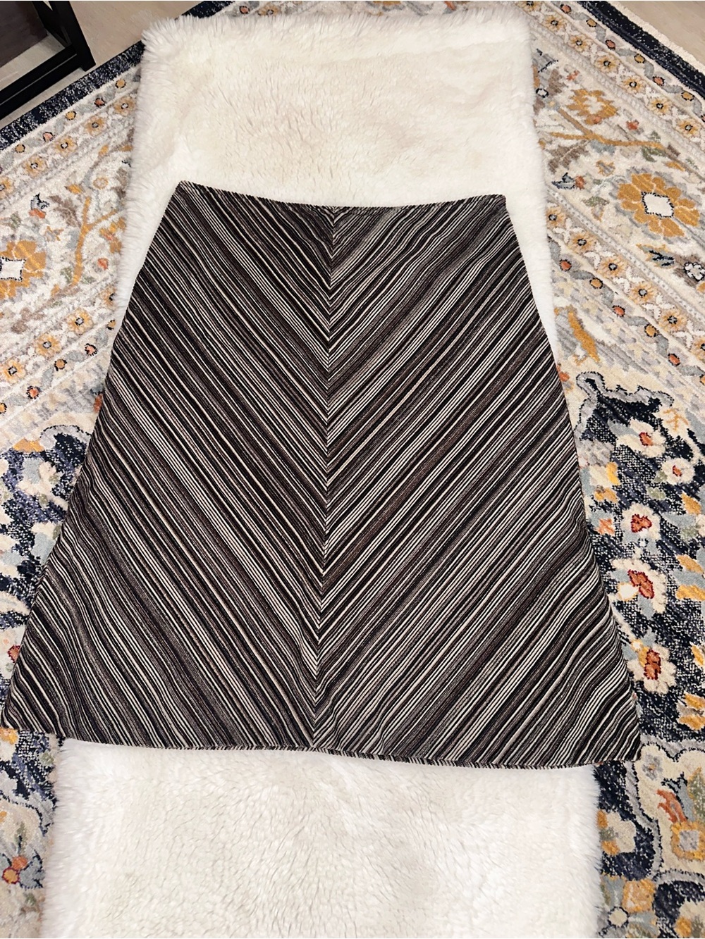 Willi Smith Corduroy Brown Black and White Chevron A-Line Skirt